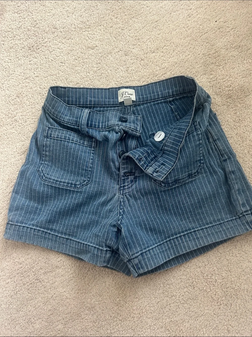J. Crew Blue Pinstripe Denim-Style Cotton Shorts